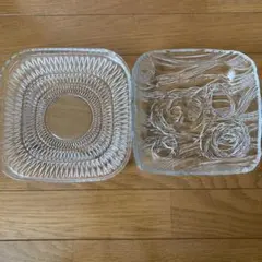 昭和レトロ ガラス皿 2枚セット 角皿 デザートプレート ガラス食器