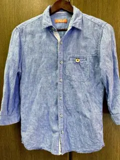 【美品】【ハイダウェイ】　麻100% 七分袖シャツ　メンズシャツ　リネンシャツのサムネイル
