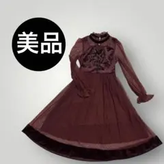 【美品】赤 ベロア レース ワンピース きれいめ シアー