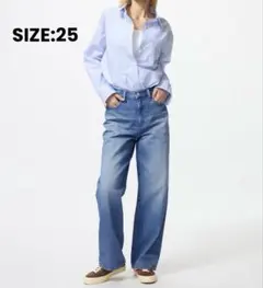 ユニクロ　UNIQLO ワイドストレートジーンズ　ダメージ　25 ブルー