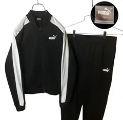 PUMAシンプルブラックジャージセットアップ上下セット ブラック×ホワイト