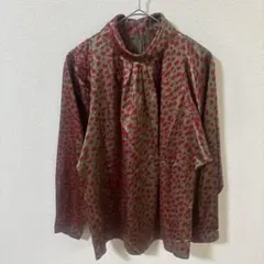 ❤美品❤ダーマコレクション ボウタイブラウス リーフ柄 赤 15R 大きい 