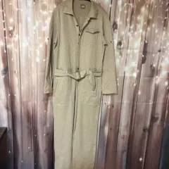 Qtop ベージュ 長袖 つなぎ オールインワン オーバーオール