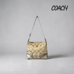 『訳あり』COACH コーチシグネチャーワンショルダーバッグキャンバスゴールド系
