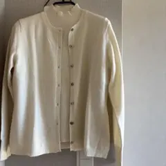 カシミヤ100%アンサンブル (半袖セーター、長袖カーディガン)