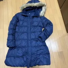 ネイビー ロング丈ダウンコート ファー付き