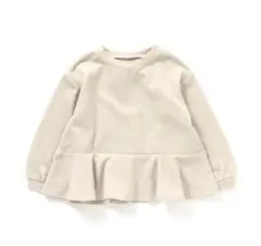 ベージュ ペプラム 長袖トレーナー