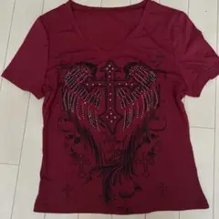 sale！バーガンディ Vネック Tシャツ 半袖