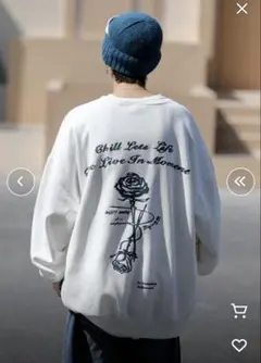 【未使用】PIVOT DOOR スエット トレーナー ホワイト 薔薇柄 バラ