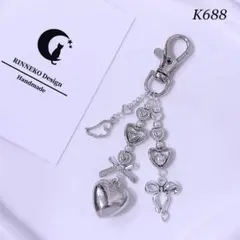 [K688] ビーズ キーホルダー ストラップ バッグチャーム ハート