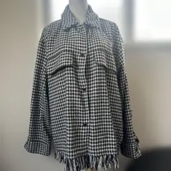 ZARA 千鳥格子柄フリンジジャケット　Lサイズ