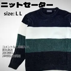 ニット セーター ボーダー 紺白緑黒 サイズL L