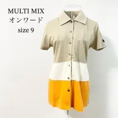 オンワード 配色切替 襟付き 半袖 シャツ ヴィンテージ 綿100 レトロのサムネイル