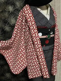 可愛いレトロ柄 赤系 亀甲柄 花柄 かわいい ウール着物羽織