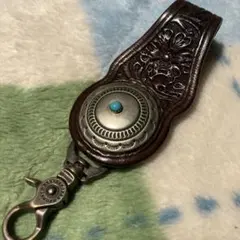 レザーキーホルダー ターコイズ付き