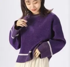リバーシブルニットプルオーバー 長袖ニット パープル Mニコアンド