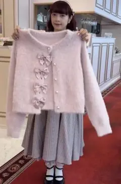 しまむら 青木美沙子 ニナス コラボ リボンカーディガン ピンク