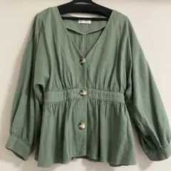 ザラ ZARA trf ウエストマーク トップス リネン カーキ色 春夏