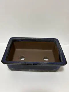 陶器製植木鉢 長方形濃紺 JAPAN（中古品）のサムネイル