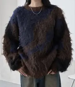 MONO-MART ボリュームシャギーミックスジャガードクルーニット