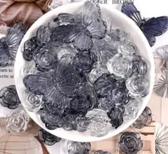 デコレーションパーツセット（蝶と花） 黒系ピンク系セット