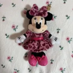 ミニーマウス ぬいぐるみ ヒョウ柄 ピンク