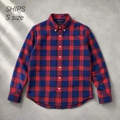 シップス ネルシャツ チェックシャツ ボタンダウン 赤紺 S 日本製のサムネイル