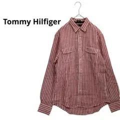 トミーヒルフィガー Tommy Hilfiger ストライプ ロゴ長袖シャツ S