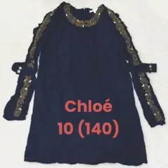 Chloe (クロエ) 長袖ワンピース 女の子 10 ネイビー ゴールド刺繍のサムネイル