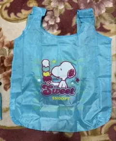 スヌーピー エコバッグ 水色 収納袋付き