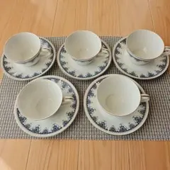 ノリタケ　DANUBE　青い装飾のカップ・ソーサー5個セット
