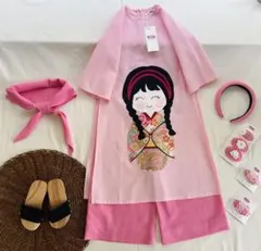 No.BB2504ハンドメイド 女の子リネンベトナムアオザイセット➖可愛いキルト