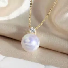 パール ダイヤ ネックレス 1粒 サージカルステンレス 新品 ゴールド