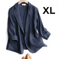 XL ジャケット テーラード 通勤 おしゃれ リネン カジュアル きれいめ 紺