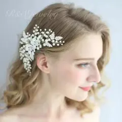 シルバーフラワーパールヘッドドレスウェディングブライダルヘアアクセサリー髪飾りa