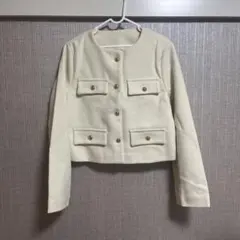 ZARA風 ノーカラージャケット ショート丈 ブレザー エクリュ ホワイト