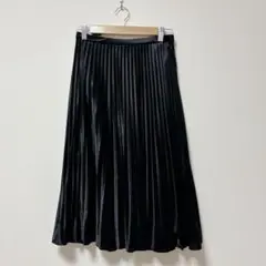 マギー【40】ベロア プリーツロングフレアスカート ファスナー 秋冬