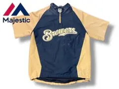 Majestic × MIL.ブルワーズ XLサイズ フリース裏地 スタジャン Majestic Mens 2XL Milwaukee Baseball Brewers Full Zip Therma