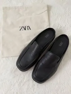 ZARA ブラックレザー ローファーミュール 44 スリッポン