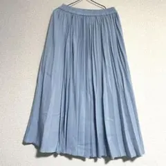 プリーツスカート ロング丈 くすみブルー ウエストゴム きれいめ
