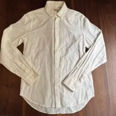 アイボリー リネン混合 長袖シャツ