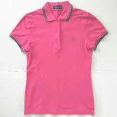 FRED PERRY ポロシャツ 半袖 刺繍ロゴ ストライプ襟 綺麗目カラーL