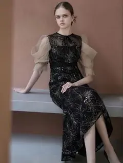 スパンコールフラワーリボンチュールワンピースドレス結婚式二次会パーティー成人式