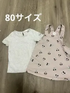 ミッキーマウス柄ジャンパースカートとTシャツセット