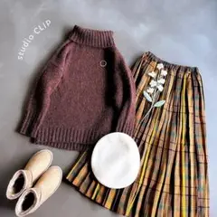 スタディオクリップ＊タートルネック ニットセーター ブラウン MIXカラー