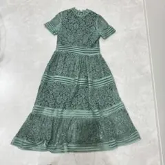 【SELF-PORTRAIT風】グリーン レース ティアード ドレス　ワンピース