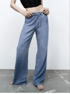 新品タグ付　ZARA ドローストリングルーズとろみイージーライトデニムパンツのサムネイル
