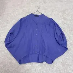 【mizuiro ind】リネンスタンドカラーコクーンシャツ ブルー フリー