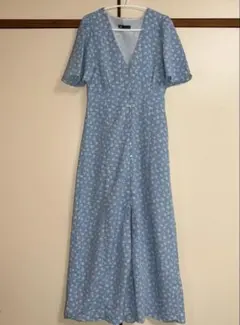 ZARA 花柄ブルー ワンピース Sサイズ ボタンデザイン