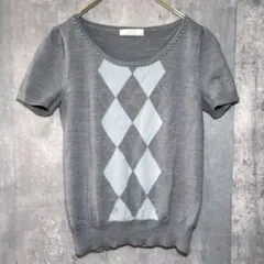 ✨良品✨ エニィスィス オンワード樫山 2 半袖ニット ウール アーガイル柄